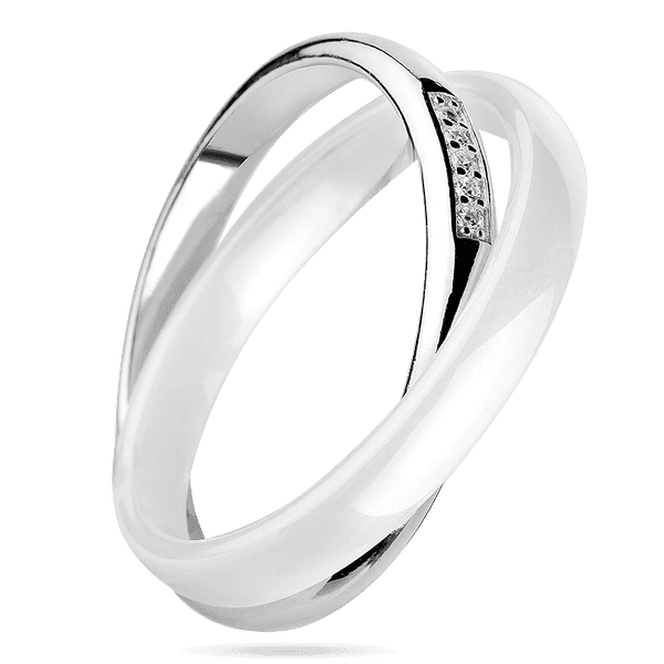 Двойное кольцо из серебра и белой керамики с вставкой из фианитов 039409 детальное изображение ювелирного изделия Серебряные кольца со вставками Двойное кольцо из серебра и белой керамики с вставкой из фианитов 039409 детальное изображение ювелирного изделия Серебряные кольца со вставками