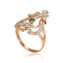 обзорное фото Золотое кольцо с изумрудом и россыпью фианитов Каприз 035066  Золотые кольца