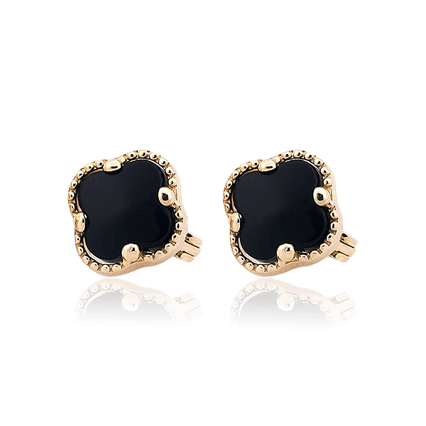 Золотые серьги Клевер с черным ониксом 029269 детальное изображение ювелирного изделия Золотые серьги с ониксом