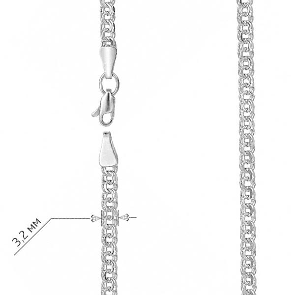 Цепочка в белом золоте с массивным крепким широким плетением без вставок с карабином Цепочка в белом золоте с массивным крепким широким плетением без вставок с карабином