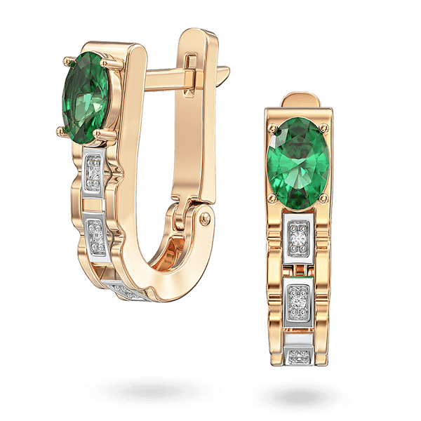 Золотые серьги с изумрудом овальной огранки и вставками с инкрустированными бриллиантами 041055 детальное изображение ювелирного изделия Золотые серьги с изумрудами Золотые серьги с изумрудом овальной огранки и вставками с инкрустированными бриллиантами 041055 детальное изображение ювелирного изделия Золотые серьги с изумрудами