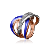 обзорное фото Золотое кольцо с синей эмалью и фианитами 030828  Эксклюзивные кольца из золота