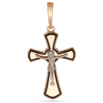 обзорное фото Православный крест Спаси и Сохрани в комбинированном золоте с черной эмалью 039533  Золотые крестики православные