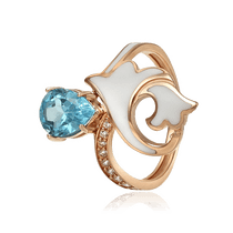 обзорное фото Золотое кольцо с топазом фианитами и эмалью 028638 Золотые кольца с топазом обзорное фото Золотое кольцо с топазом фианитами и эмалью 028638  Золотые кольца с топазом