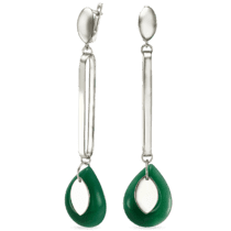 обзорное фото Серебряные длинные серьги с зеленым агатом на английской застежке 038956  Серебряные серьги с камнями