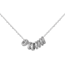 обзорное фото Серебряное тонкое колье с семью колечками украшенными дорожками фианитов 040568  Серебряные колье