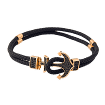 обзорное фото Браслет каучуковый в красном золоте "Якорь" с фианитами 025671 Золотые браслеты с каучуком обзорное фото Браслет каучуковый в красном золоте "Якорь" с фианитами 025671  Золотые браслеты с каучуком