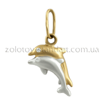обзорное фото Золотой подвес Дельфины с цирконием 62026  Золотые кулоны с фианитом