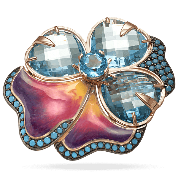 Золотая брошь в форме цветка с эмалью и фианитами 038094 детальное изображение ювелирного изделия Золотые броши Золотая брошь в форме цветка с эмалью и фианитами 038094 детальное изображение ювелирного изделия Золотые броши