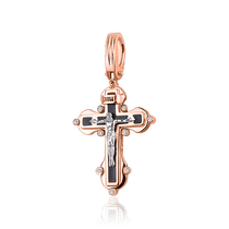 обзорное фото Золотой крестик с эмалью и фианитами 029568 Декоративные золотые крестики обзорное фото Золотой крестик с эмалью и фианитами 029568  Декоративные золотые крестики