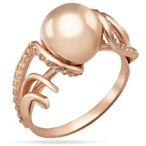 обзорное фото Массивное кольцо в червном золоте с шариком и фианитами 039036  Золотые кольца с фианитом