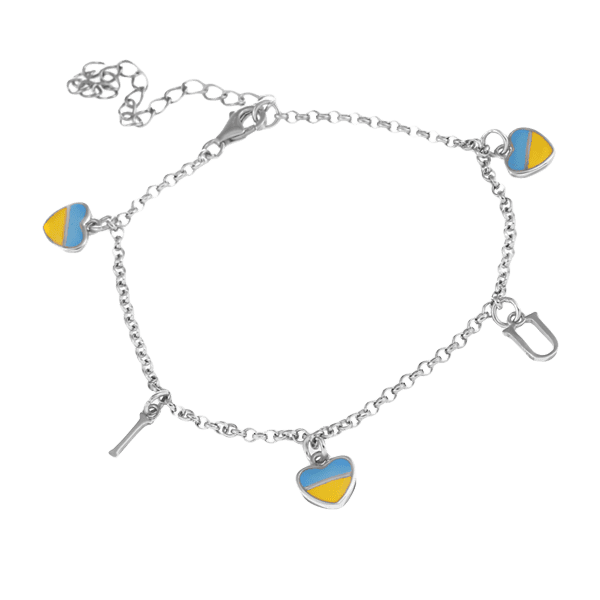 Серебряный браслет с флагом Украины в форме сердец 026194 детальное изображение ювелирного изделия Серебряные женские браслеты