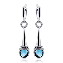 обзорное фото Длинные золотые серьги с Лондон топазом Фантазия 032944 Золотые серьги обзорное фото Длинные золотые серьги с Лондон топазом Фантазия 032944  Золотые серьги