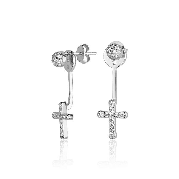 Серебряные серьги-гвоздики Крестик с фианитами 027357 детальное изображение ювелирного изделия Серебряные серьги с камнями Серебряные серьги-гвоздики Крестик с фианитами 027357 детальное изображение ювелирного изделия Серебряные серьги с камнями