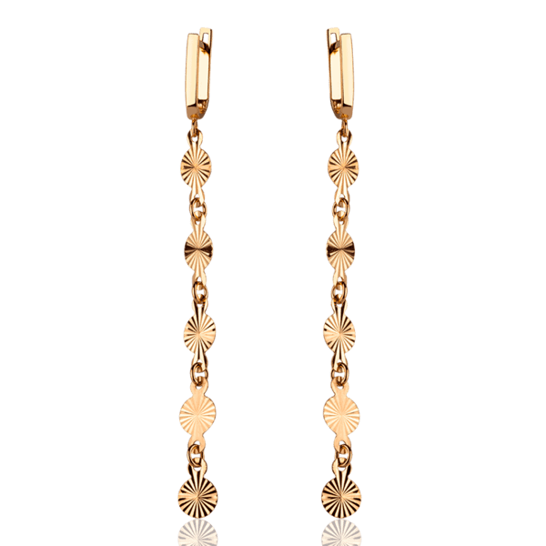 Довгі золоті сережки Монетки з алмазним гравіюванням 035856 детальне зображення ювелірного виробу