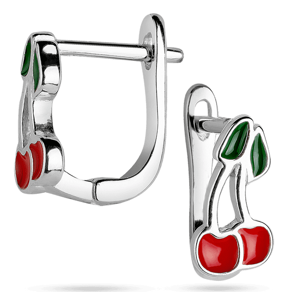 Детские серебряные серьги на английской застежке Вишенки с красно - зеленой эмалью 039596 детальное изображение ювелирного изделия Детские серебряные серьги  Детские серебряные серьги на английской застежке Вишенки с красно - зеленой эмалью 039596 детальное изображение ювелирного изделия Детские серебряные серьги