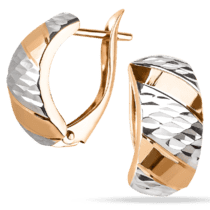 оглядове фото Жіночі сережки в комбінованому золоті з алмазним гравіюванням 038876
