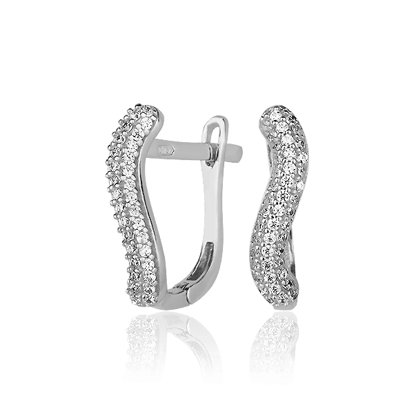 Серьги в белом золоте на английском замке с фианитами 027522 детальное изображение ювелирного изделия Золотые серьги с фианитом Серьги в белом золоте на английском замке с фианитами 027522 детальное изображение ювелирного изделия Золотые серьги с фианитом