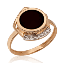 обзорное фото Кольцо золотое с черным агатом и фианитами Джулия 033837  Золотые кольца