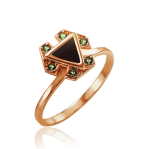 обзорное фото Золотое кольцо с агатом и нанокристаллами 030045  Золотые кольца с агатом