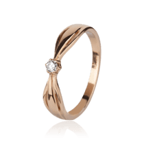 обзорное фото Золотое кольцо с одним фианитом 028052  Золотые кольца для помолвки с цирконием