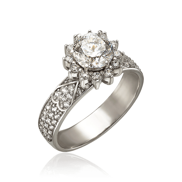 Золотое кольцо с фианитами обьемный Цветок 034129 детальное изображение ювелирного изделия Золотые кольца