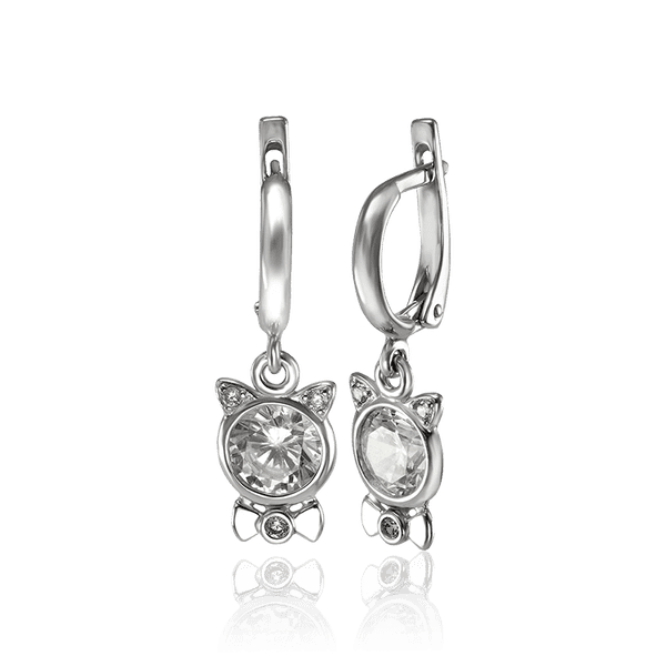 Серебряные серьги подвески в виде котика с фианитами 034441 детальное изображение ювелирного изделия Серебряные серьги Серебряные серьги подвески в виде котика с фианитами 034441 детальное изображение ювелирного изделия Серебряные серьги