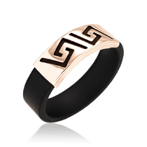 обзорное фото Каучуковое кольцо с золотой пластиной 035499 Золотые кольца обзорное фото Каучуковое кольцо с золотой пластиной 035499  Золотые кольца