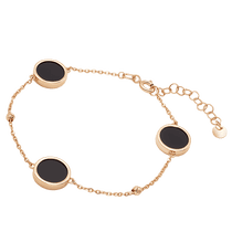 обзорное фото Стильный золотой браслет с чёрным агатом и шариками с насечками 040268 Браслеты с агатом обзорное фото Стильный золотой браслет с чёрным агатом и шариками с насечками 040268  Браслеты с агатом