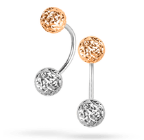 обзорное фото Серьги шарики в стиле Диор в красном с белым золоте 034432  Золотые серьги без вставок