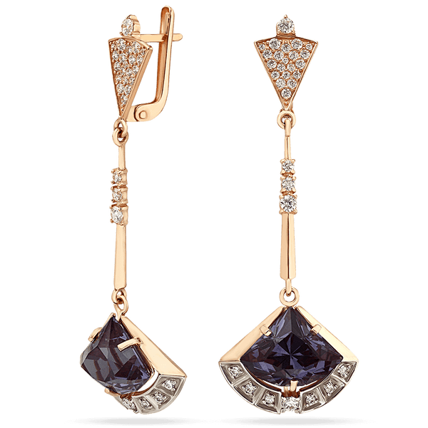 Вечірні сережки-підвіски золоті з олександритом і фіанітами 034415 детальне зображення ювелірного виробу