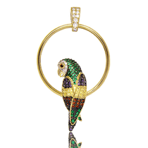 обзорное фото Золотой подвес в жёлтом золоте Попугай с фианитами 028424  Золотые кулоны с фианитом