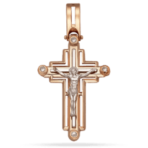 обзорное фото Золотой крестик с фианитами 028815  Декоративные золотые крестики