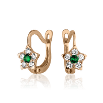 обзорное фото Детские серьги Цветочек в красном золоте на английском замке с фианитами 027469  Серьги с камнями