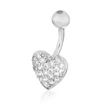 обзорное фото Серебряный пирсинг Сердце с фианитами 025053  Серебряные серьги для пирсинга