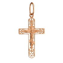 обзорное фото Золотой крестик прямой православный в красном золоте 037100  Декоративные золотые крестики