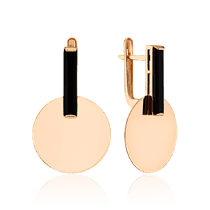 обзорное фото Сережки из красного золота с агатом Круг 035450 Золотые серьги обзорное фото Сережки из красного золота с агатом Круг 035450  Золотые серьги