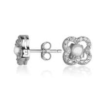 обзорное фото Серебряные серьги-гвоздики в стиле VAN CLEEF с фианитами 027347  Серебряные серьги с камнями