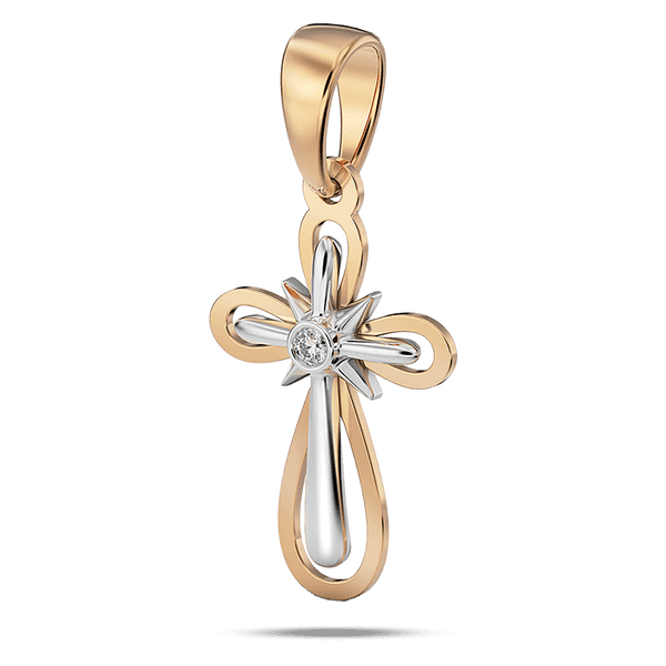Элегантный подвес в комбинированном золоте Двойной крест со звездой и центральным бриллиантом 040464 детальное изображение ювелирного изделия Декоративные золотые крестики Элегантный подвес в комбинированном золоте Двойной крест со звездой и центральным бриллиантом 040464 детальное изображение ювелирного изделия Декоративные золотые крестики