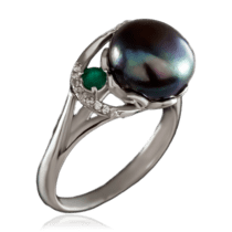 обзорное фото Серебряное кольцо c черным жемчугом 023221  Серебряные кольца со вставками
