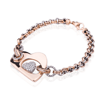 обзорное фото Золотой браслет из красного золота Сердце с фианитами и ониксом 025190 Золотые браслеты с ониксом обзорное фото Золотой браслет из красного золота Сердце с фианитами и ониксом 025190  Золотые браслеты с ониксом