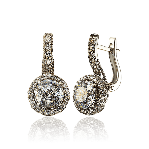 Сережки из белого золота 585 пробы с россыпью фианитов 034116 детальное изображение ювелирного изделия Золотые серьги Сережки из белого золота 585 пробы с россыпью фианитов 034116 детальное изображение ювелирного изделия Золотые серьги