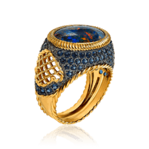 обзорное фото Перстень из красного золота 585 пробы с опалом и фианитами 034143  Золотые кольца