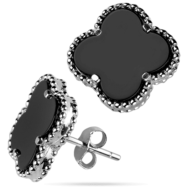 Серьги - пусеты в серебре 925 пробы с ониксом Клевер 039422 детальное изображение ювелирного изделия Серебряные серьги с камнями Серьги - пусеты в серебре 925 пробы с ониксом Клевер 039422 детальное изображение ювелирного изделия Серебряные серьги с камнями