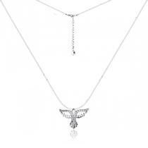 обзорное фото Серебряное колье на леске Голубь с фианитами 031320  Серебряные цепочки
