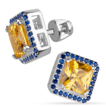 обзорное фото Серебряные серьги трансформеры 2 в 1 с жёлто-голубыми фианитами 038434  Серебряные серьги с камнями