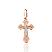 обзорное фото Комбинированный крестик из золота 585 пробы 034265  Золотые крестики православные