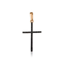 обзорное фото Золотой крестик с черными фианитами 028082  Декоративные золотые крестики