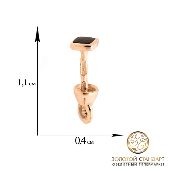 Квадратные золотые серьги гвоздики с черной емалью Квадратные золотые серьги гвоздики с черной емалью