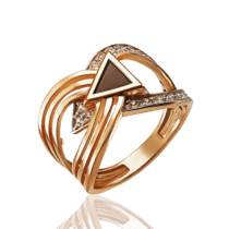 обзорное фото Золотое кольцо с агатом и фианитами 030014  Золотые кольца с агатом